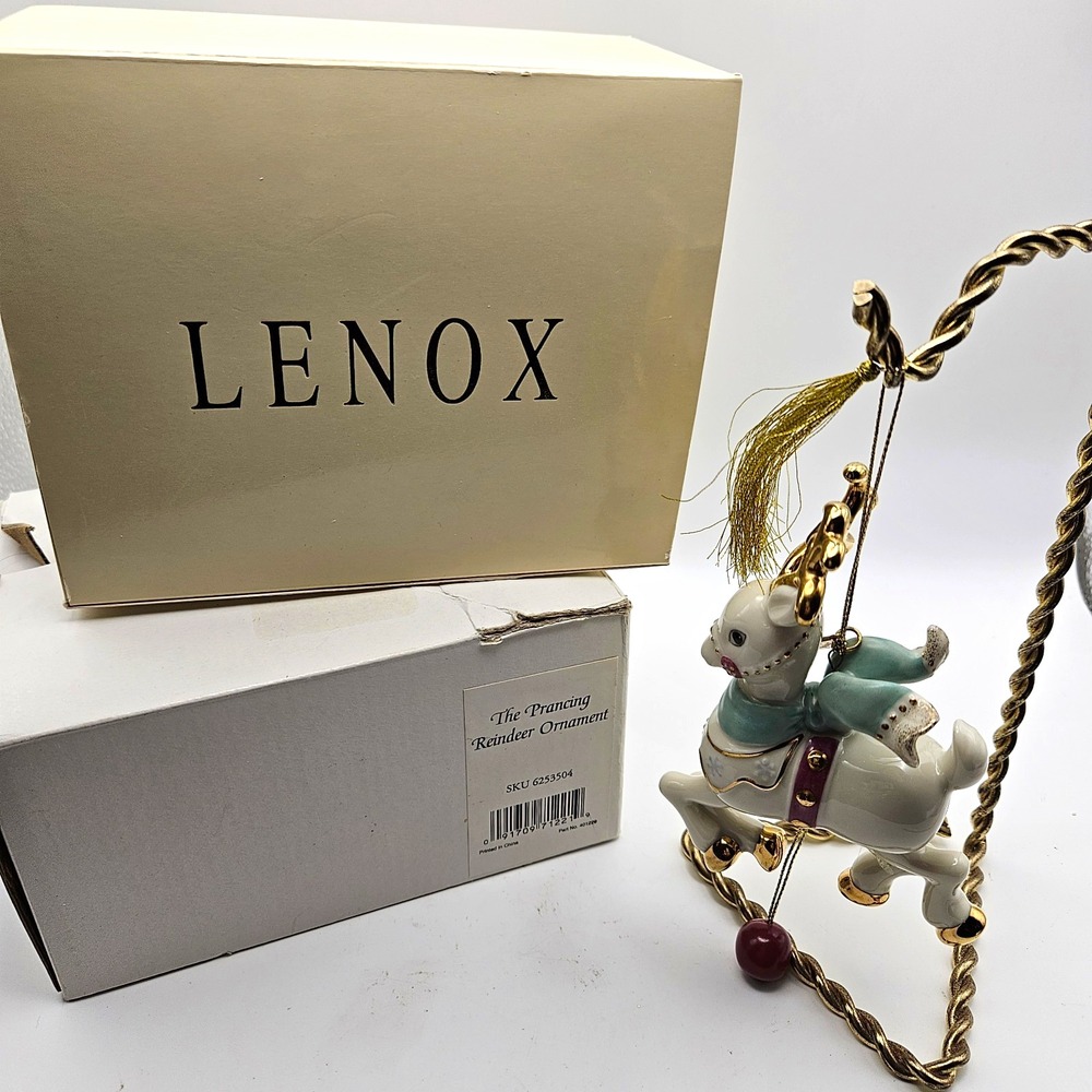 Lenox 2004 Prancing Reindeer Porcelain Hanging Ornament Articulated Legs